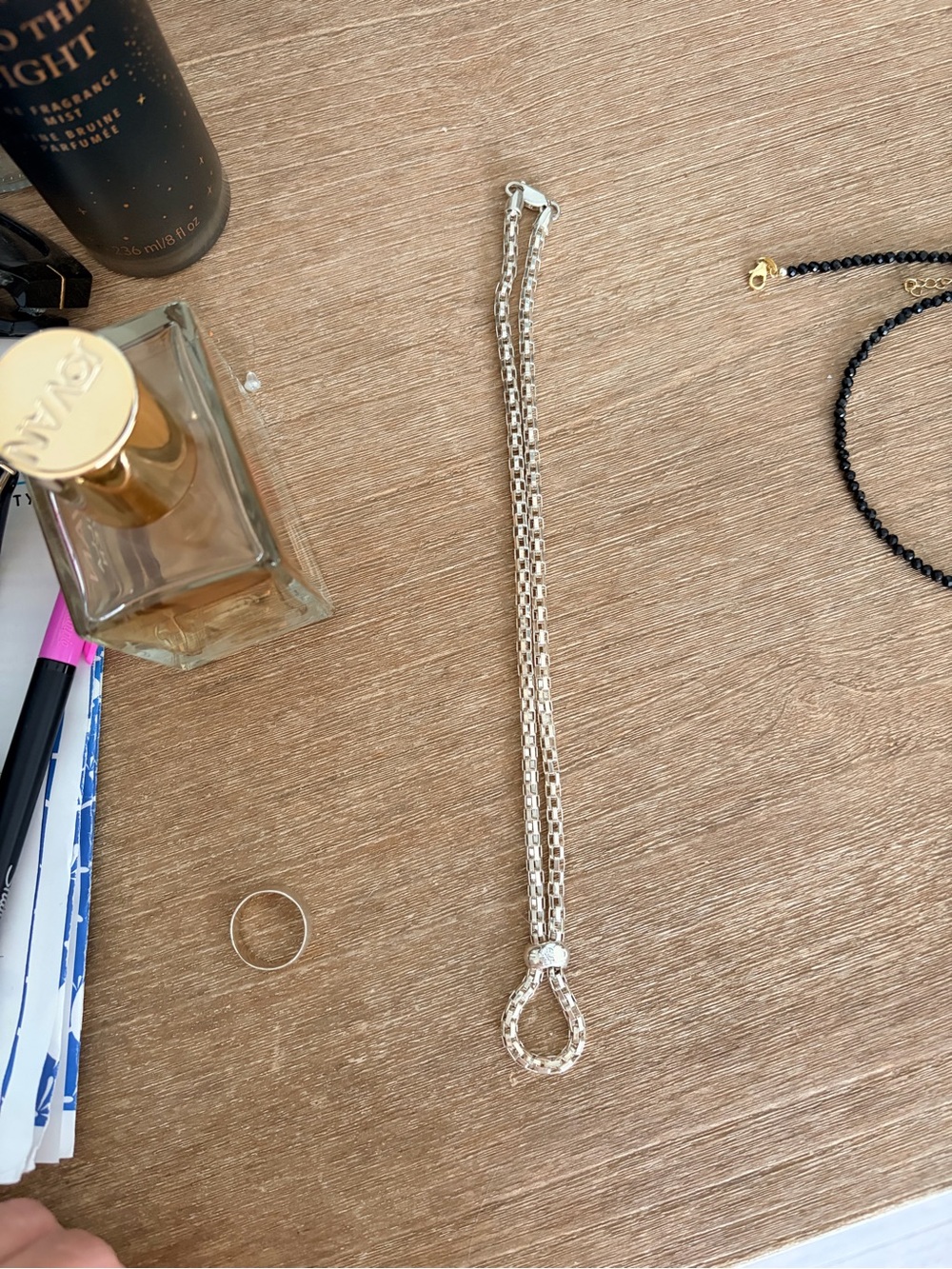 Sterling Silver Double-Chain Necklace with Loop Pendant - Silver